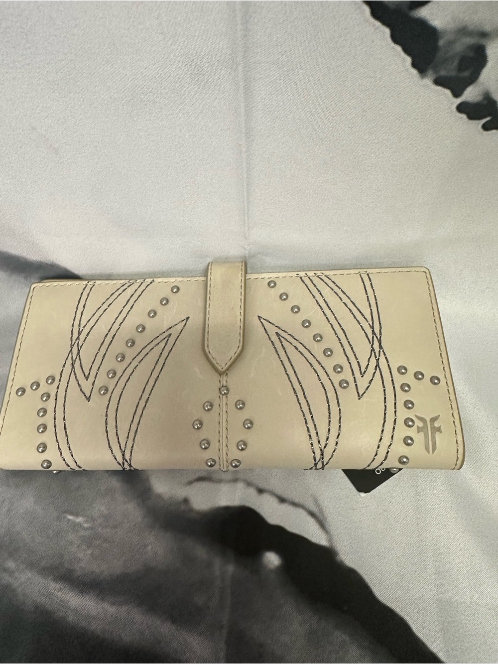 FRYE Cream Studded Women's Wallet with Decorative Stitching